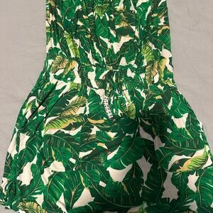 Tropical Green Leaf Print One Piece Swimsuit and Coverup/dress